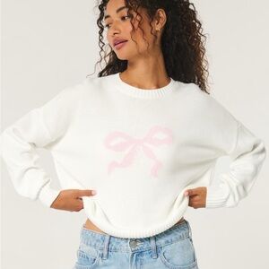 Hollister White and Pink Crew Neck Sweater